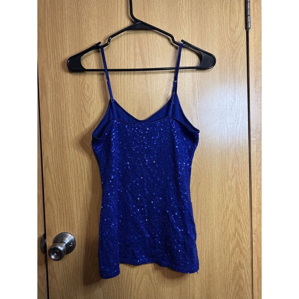 EXPRESS Sequin Shimmering Tank Top SMALL Blue Preppy Party Feminine Y2k Concert - Picture 2 of 8
